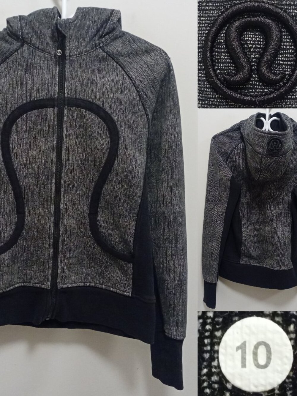 Lululemon Scuba Hoodie II Size 10 Large Cotton Fleece Burlap Texture Black Dune